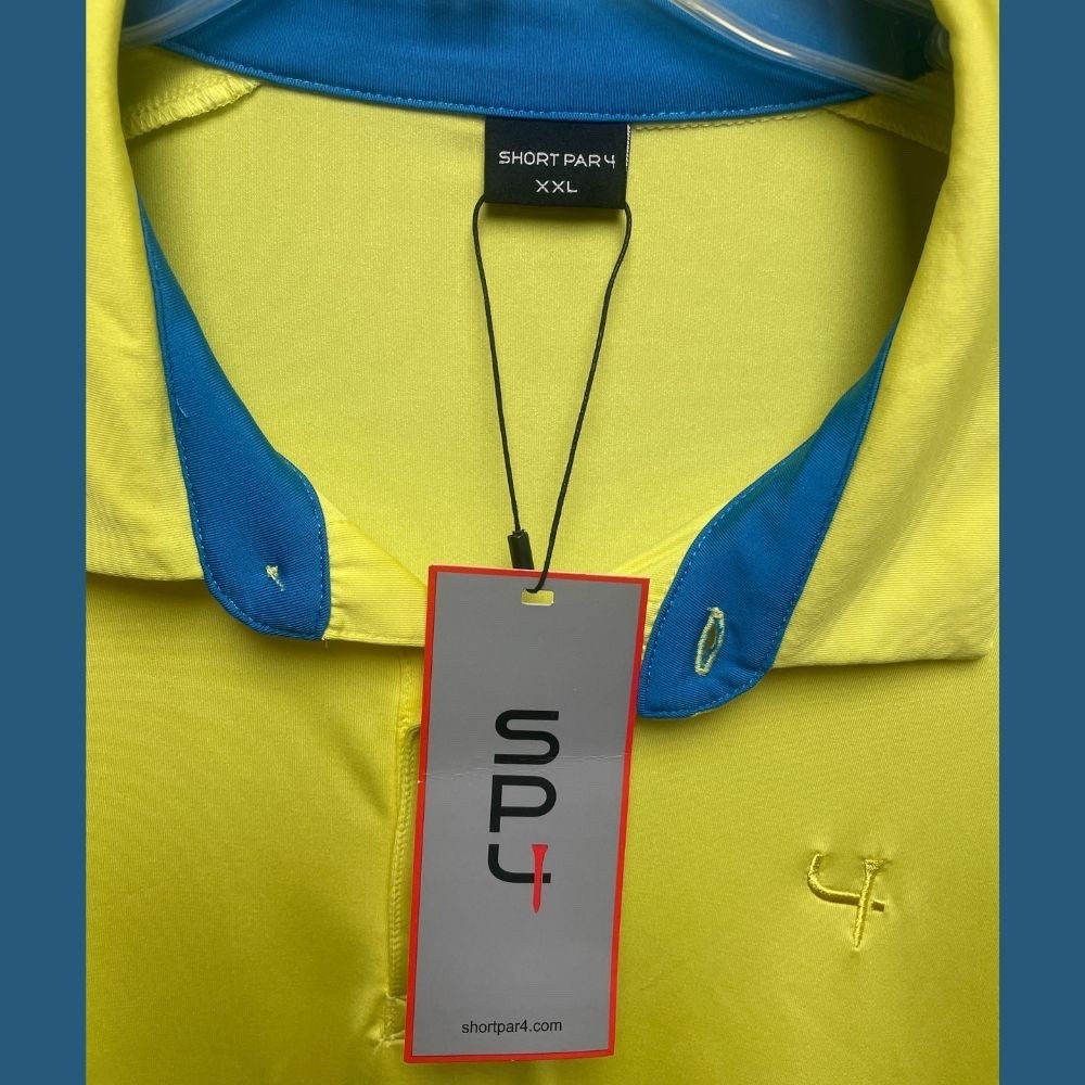 Men's Short Par 4 Whitfield Short Sleeve Polo Shirt Yellow / Blue Golf XXL NWT